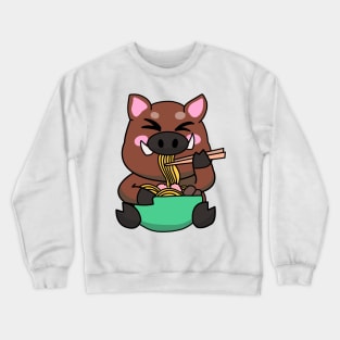 Anime Kawaii Ramen Eating Wild Boar Japanese Noodles Crewneck Sweatshirt